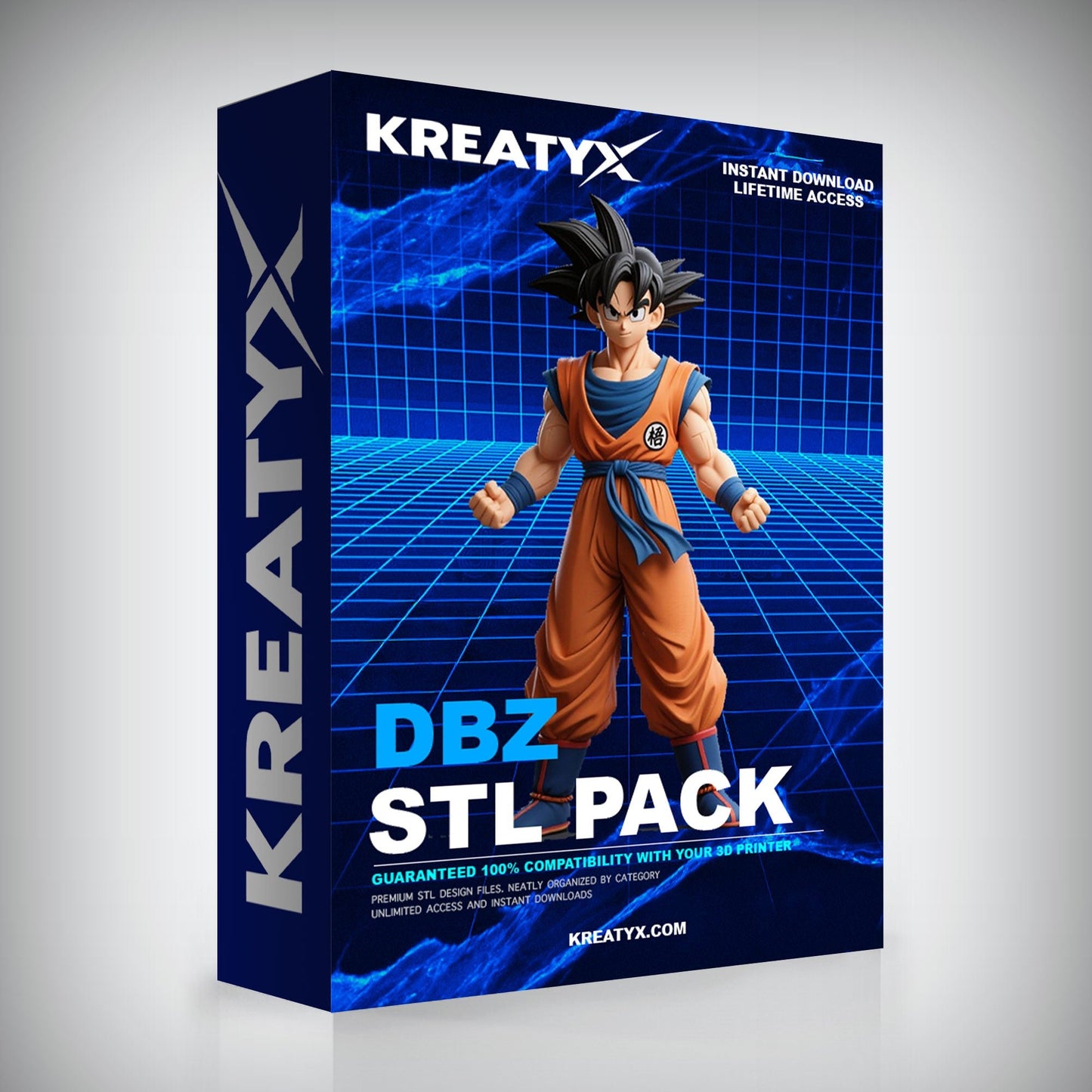 Kreatyx DBZ STL Pack packaging with a character figure on a blue grid background