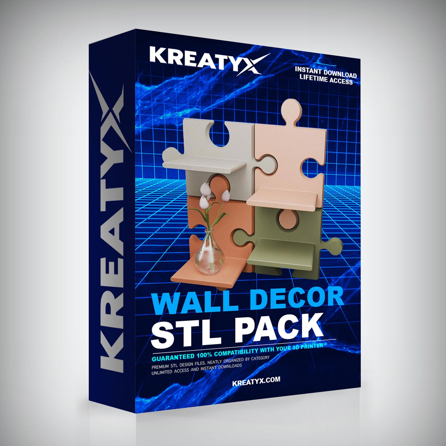 Premium Wall Decor STL Pack – Modular Puzzle Shelves 3D Print Files | Kreatyx