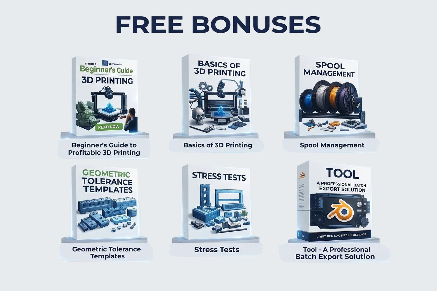 Free bonuses with STL3Dprint including books and templates on 3D printing topics.