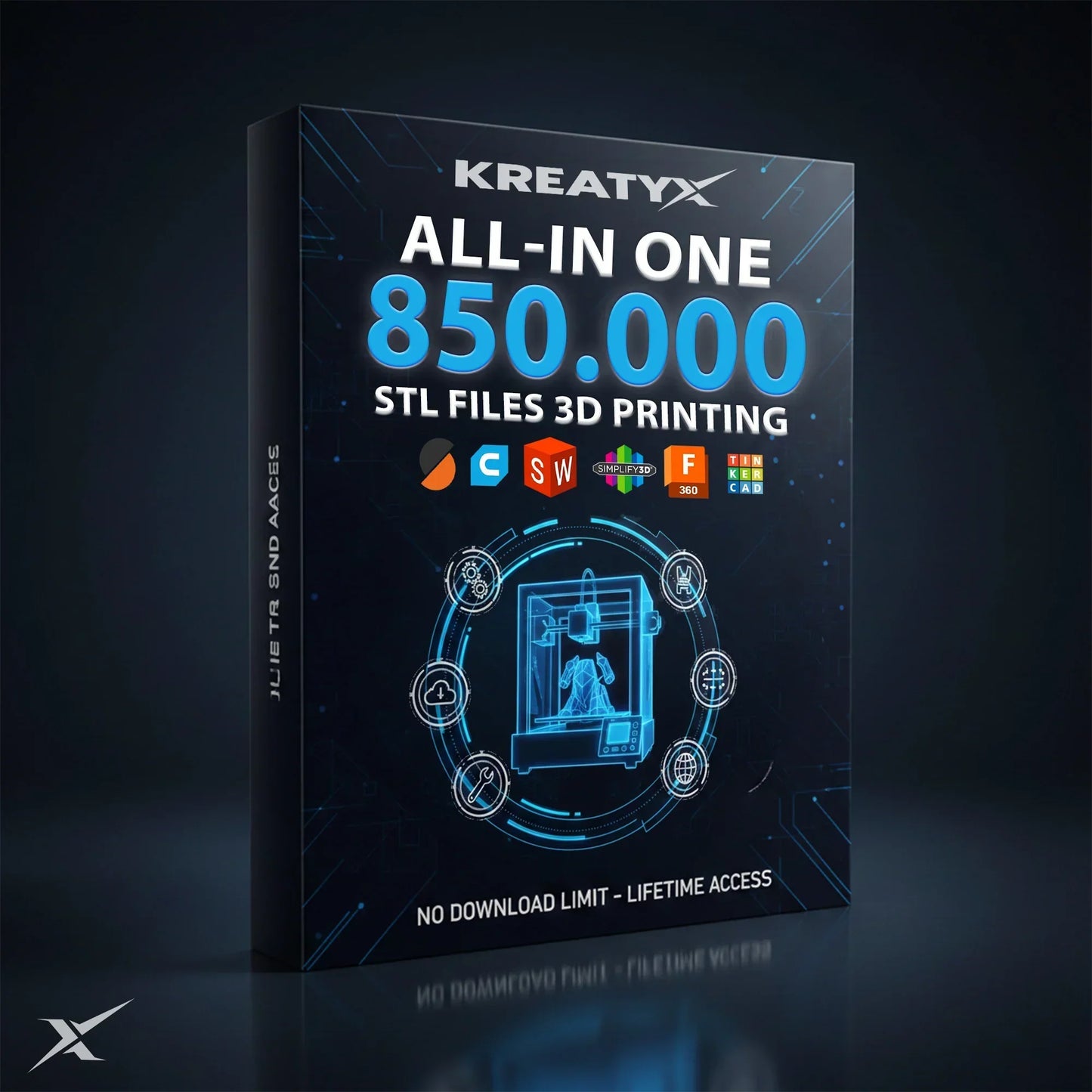 All-in-one digital bundle box for 3D printing with 850,000 STL files highlighted