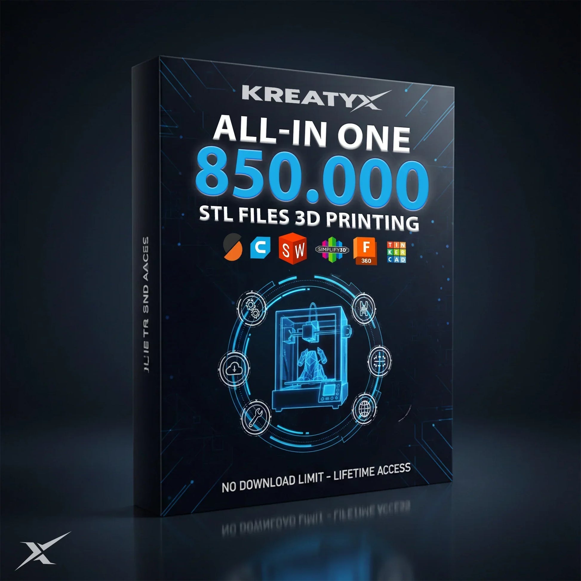 All-in-one digital bundle box for 3D printing with 850,000 STL files highlighted