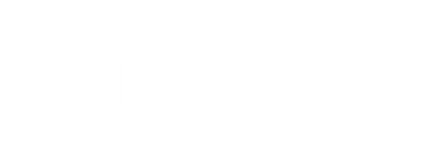 Bold white creative KREATYX text logo with stylized X on black background