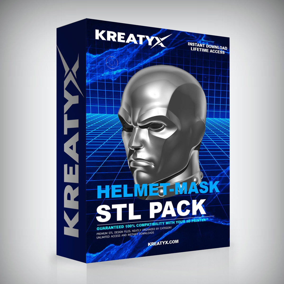 Kreatyx Helmet Mask STL Pack packaging on a gray background