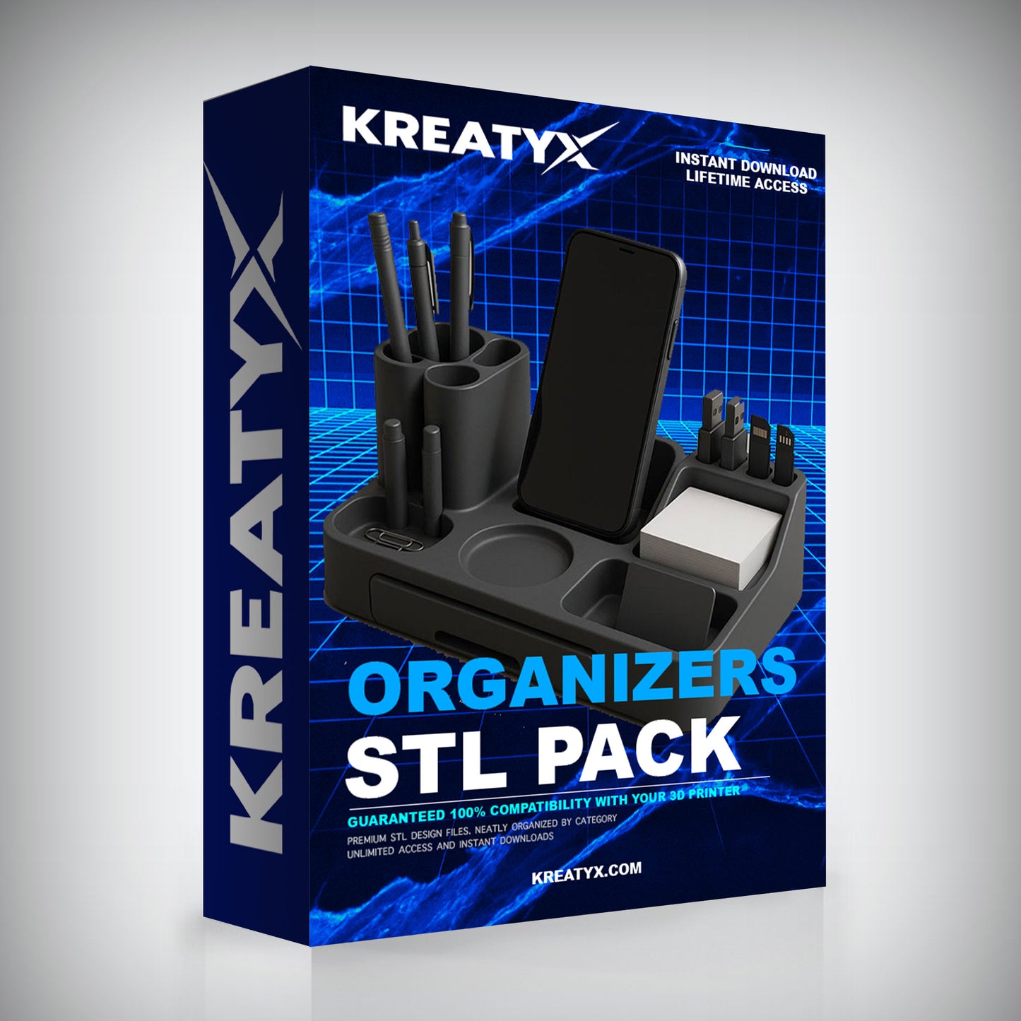 Premium Organizers STL Pack – Desktop Storage 3D Print Files | Kreatyx